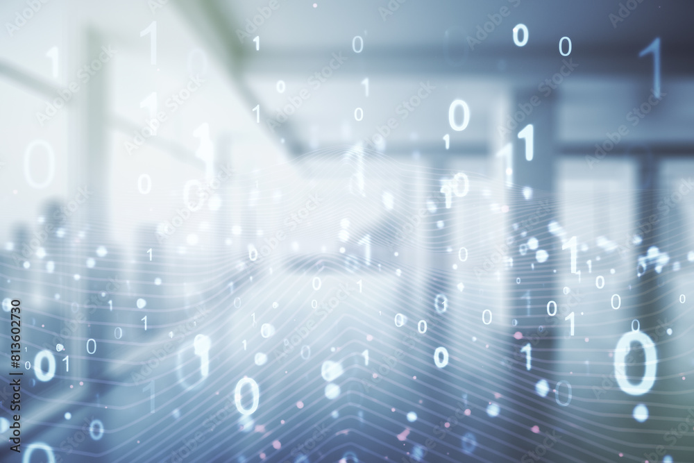 Leinwandbilder abstract virtual binary code illustration on empty corporate office background. big data and coding 