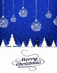 Digital render of a beautiful blue Christmas greetings background with ornaments and trees © Wirestock