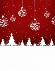 Digital render of a beautiful red Christmas greetings background with ornaments and trees © Wirestock