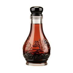 Elegant decanter with dark red liquid.