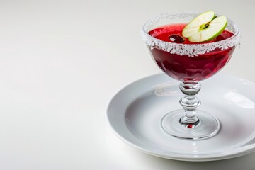 Frosted American Pie Cocktail in Coupe Glass with Apple Garnish and Ice Crystals
