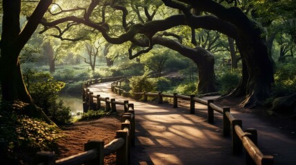 Near a winding path in the woods,