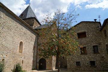 Exterior of Chateau de Chanze castle with medieval stone wall a under blue sky in Lyon, France