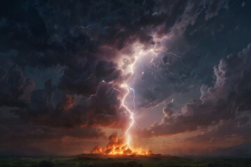 a picture of a volcano with a cloud of lightning above it Electric Flames The Dance of Lightning 
