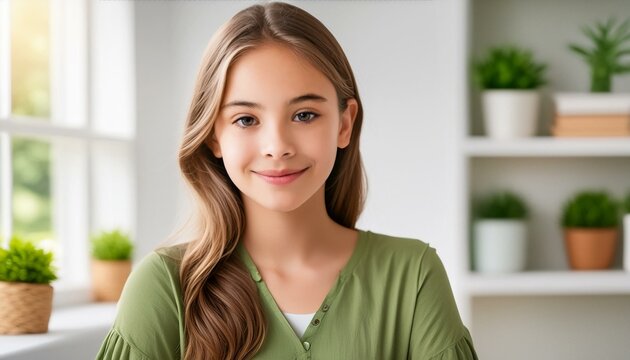 Une fille de 15 ans dans une belle chambre blanche