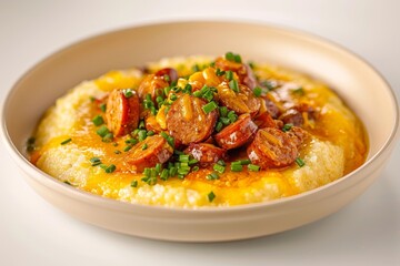 Creamy Andouille and White Cheddar Cheese Grits with Fresh Chives