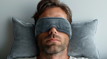Young man wearing sleep mask