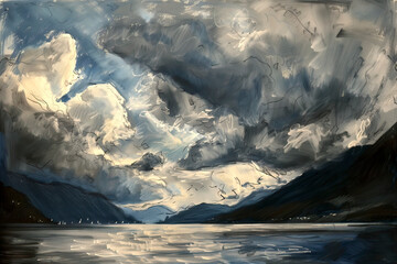 Majestic stormy sky over tranquil lake