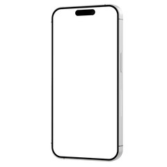 White smartphone similar to Iphone 15 without background in isometric style. Template for mockup