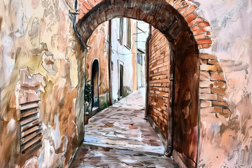 Cobblestone alleyway in an old european town