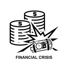 Financial crisis icon. Money crisis icon isolated on background vector illustration.