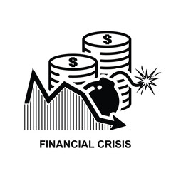 Financial crisis icon. Money crisis icon isolated on background vector illustration.