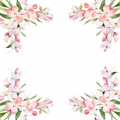 bouvardia themed frame or border for photos and text. clusters of small pink and white flowers. watercolor illustration, flowers frame, botanical border, Wedding bouquet in a frame for the design.