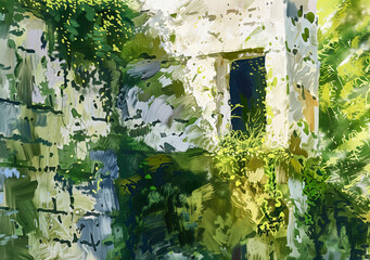 Abstract greenery and window painting