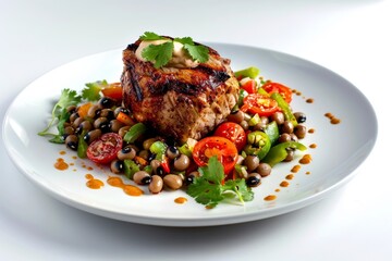 Fototapeta premium Ancho-Grilled Pork Loin with Black-Eyed Pea Salad and Poblano Pepper
