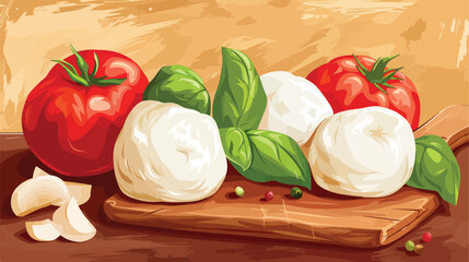 Composition with mozzarella cheese on color background