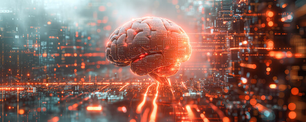 Illustration of the human brain on the abstract background. Artificial intelligence concept.