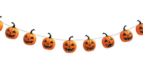 Halloween festive garland of pumpkins isolated on a white background. Getting ready for a Halloween party. Celebrate a fun Halloween in the fall.