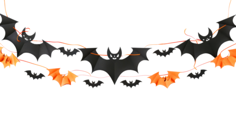 Halloween festive garland of bats isolated on a white background. Getting ready for a Halloween party. Celebrate a fun Halloween in the fall.