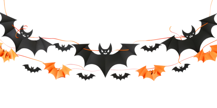 Halloween festive garland of bats isolated on a white background. Getting ready for a Halloween party. Celebrate a fun Halloween in the fall.