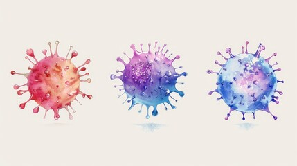 Lifelike virus replication flat design side view infection process theme water color Triadic Color Scheme