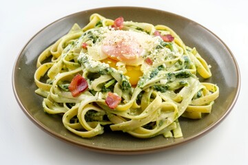 Creamy Carbonara Sauce with Spinach Fettuccine and Bacon