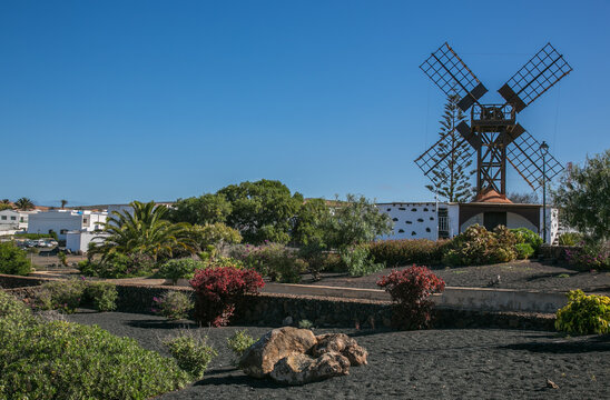 Windmill at pitoresque village of Teguise, Lanzarote, Canary islands, Spain