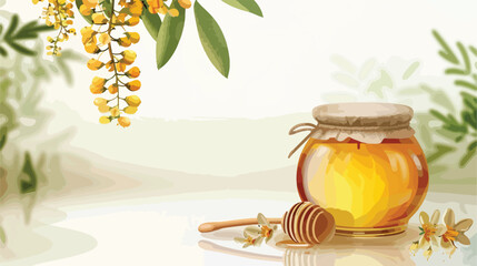Composition with sweet acacia honey on light background