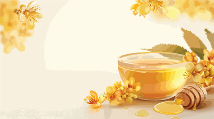 Composition with sweet acacia honey on light background