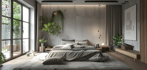 Scandinavian loft bedroom with a focus on clean aesthetics and minimalism, featuring a streamlined design and subtle decorative elements.