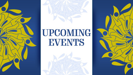 Upcoming Events Mandala Blue Gold Left Right Horizontal Text 