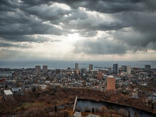 Beautiful shot of city buildings under a cloudy sky