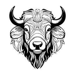 Detailed and vivid illustration of a buffalo against a stark white background