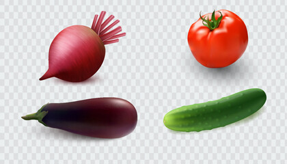 Cucumbers, coriander seeds, onions, potatoes, lettuce, zucchini, corn, tomato, asparagus. Vegetables 3d realistic vector set
