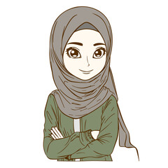 Hijab Cute Girl Illustration Handdrawn Outline