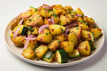 Flavorful Breakfast Delight: Crispy Potatoes with Julienned Veggies