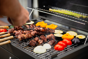 cook outside barbecue in spring, shashlik