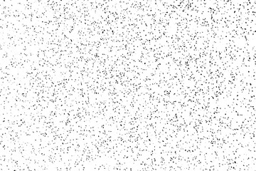 Worn black grunge texture. Dark grainy texture on white background. Dust wall overlay textured. Grain noise particles. Weathered paper effect. Torn graininess pattern. Vector illustration, EPS 10.	