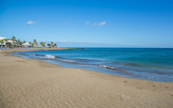 Lonely beach Playa de Los Pocillos, Lanzarote, Canary Islands, Spain
