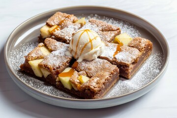 Apple-Butterscotch Blondies: A Perfect Dessert with Vanilla Ice Cream and Caramel Sauce