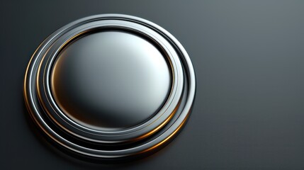 Gray metal button on black background, copy space. Generative AI