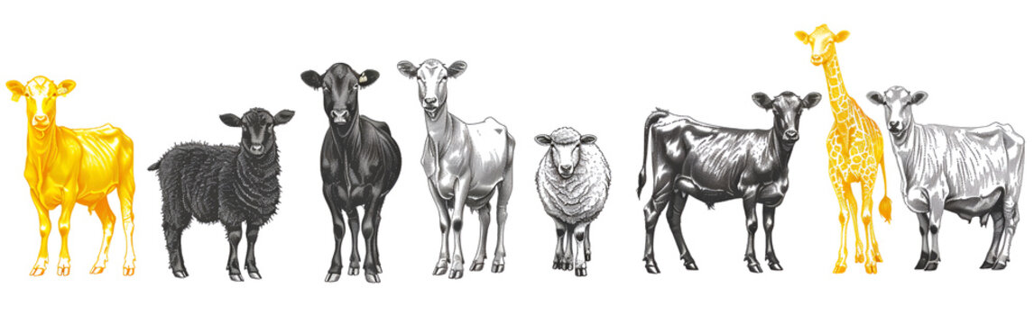 Set of fluffy sheep and lambs in different colors for Eid special monochrome texture on white background