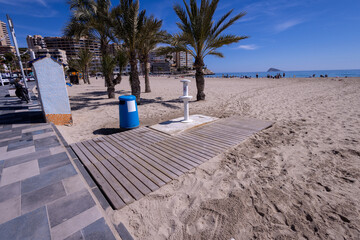 Photo of the town of Benidorm showing on the south beach known as Platja de La Cala de Finestrat...