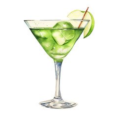 The Appletini cocktail illustration showcases a sleek martini glass filled with the bright green, apple-flavored drink, often garnished with a thin apple slice or a twist of lemon peel.