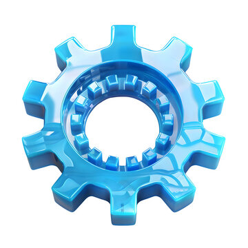 recommend clip art: A blue gear icon on a transparent background in a simple style with a frosted glass texture and C4D rendering in a cartoon design, cute cartoon illustration icon clip art