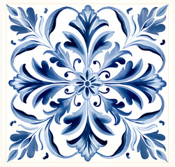 Fototapeta premium Rustic blue tile watercolor seamless pattern. Pattern of azulejos tiles