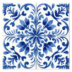 Fototapeta premium Rustic blue tile watercolor seamless pattern. Pattern of azulejos tiles