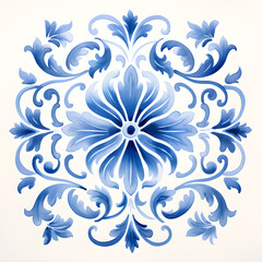 Rustic blue tile watercolor seamless pattern. Pattern of azulejos tiles