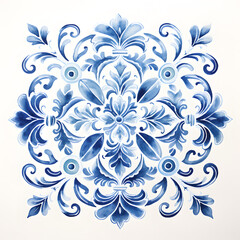 Fototapeta premium Rustic blue tile watercolor seamless pattern. Pattern of azulejos tiles