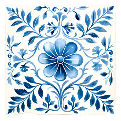 Fototapeta premium Rustic blue tile watercolor seamless pattern. Pattern of azulejos tiles